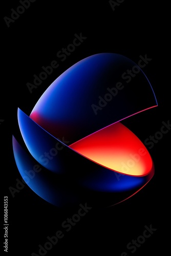 A Vibrant Abstract Design Featuring a Semi-Open Shape in Vivid Colors of Blue and Red, Set Against a Black Background for a Striking Visual Impact