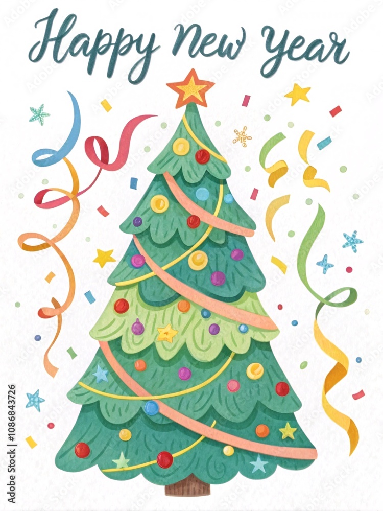 Confetti Christmas Tree Happy New Year Greeting Card Confetti Christmas Tree Happy New Year Greeting Card