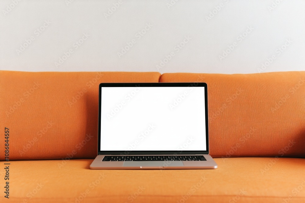 Fototapeta premium Stylish Laptop on an Orange Sofa
