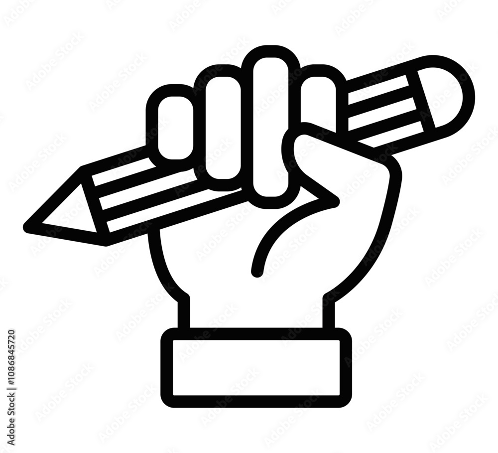 Fist holding pencil in a bold outline style. Editable stroke. Fist holding pencil in a bold outline style. Editable stroke.