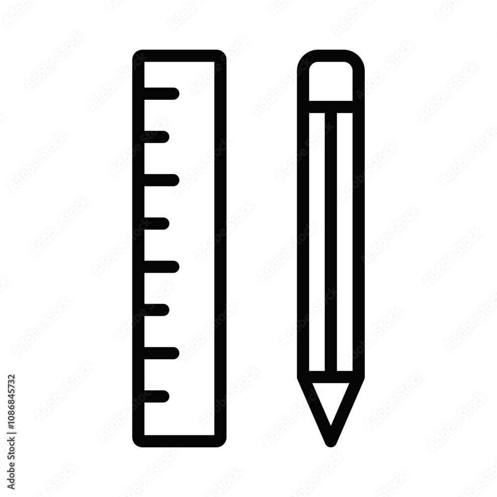 Ruler and pencil minimalist line vector illustration. Editable stroke. Ruler and pencil minimalist line vector illustration. Editable stroke.