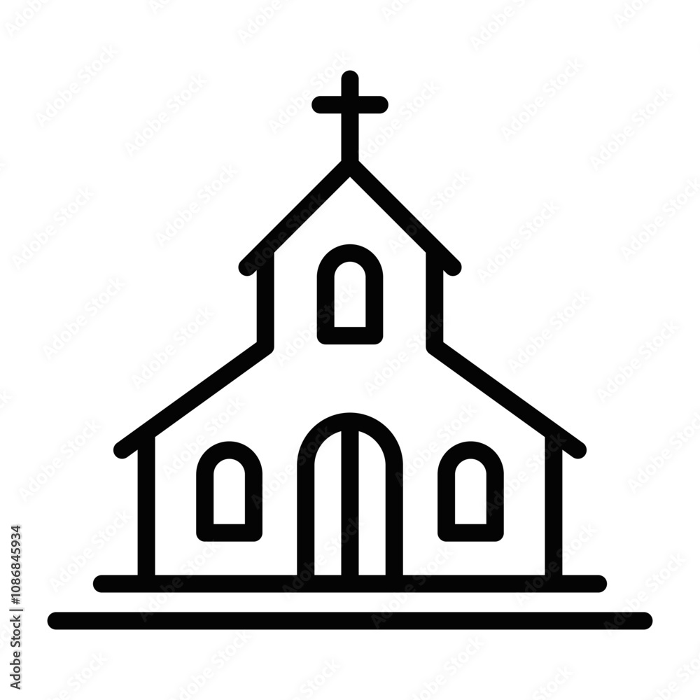 Church outline vector icon with cross. Editable stroke. Church outline vector icon with cross. Editable stroke.