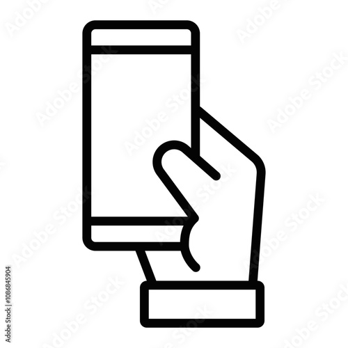 Smartphone in hand outline vector icon. Editable stroke.