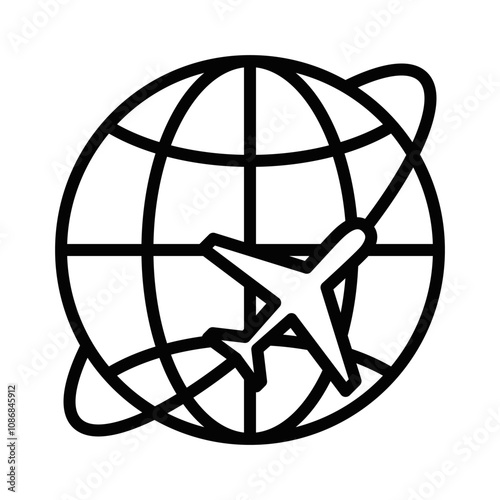 Travel and aviation globe vector icon. Editable stroke.