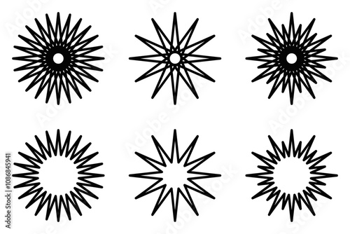 Sunburst rays outline vector icon set. Editable stroke.