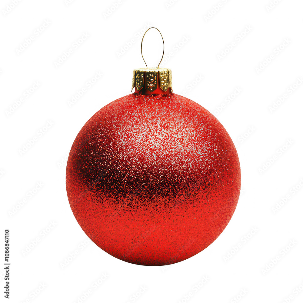 A shiny red Christmas ornament with a golden cap, perfect for holiday decorations. A shiny red Christmas ornament with a golden cap, perfect for holiday decorations.