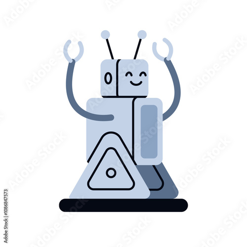 Cute robot character. Friendly robotic toy. Funny cheerful bot. Mechanical el...