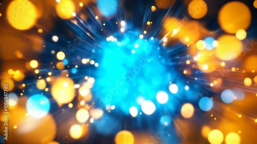 Dynamic futuristic background with glowing orange and blue gradient lights, sparkling particles, and soft wave textures. Perfect for technology presentations, trailers, or modern corporate visuals