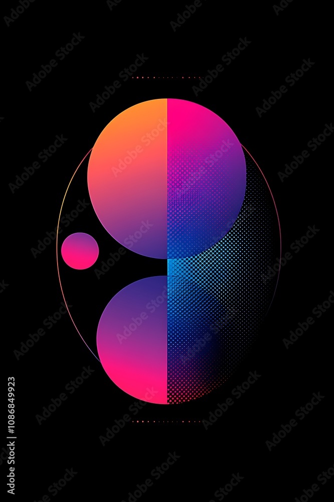 Abstract Colorful Geometric Design with Bright Gradient Circles on Black Background, Perfect for Modern Art, Digital Media, and Creative Projects Abstract Colorful Geometric Design with Bright Gradient Circles on Black Background, Perfect for Modern Art, Digital Media, and Creative Projects