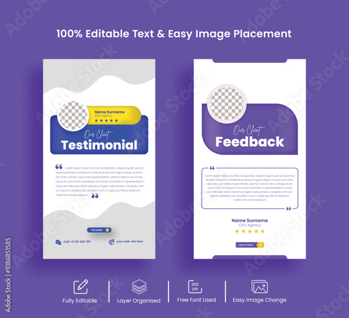 Customer feedback testimonial story template, Client review social media story website banner and vertical banner or flyer template with star rating review