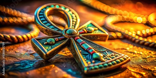 Macro Photography of Ancient Egyptian Ankh Symbol with Intricate Details and Textures, Showcasing Its Rich History and Cultural Significance in a Stunning Close-Up Perspective