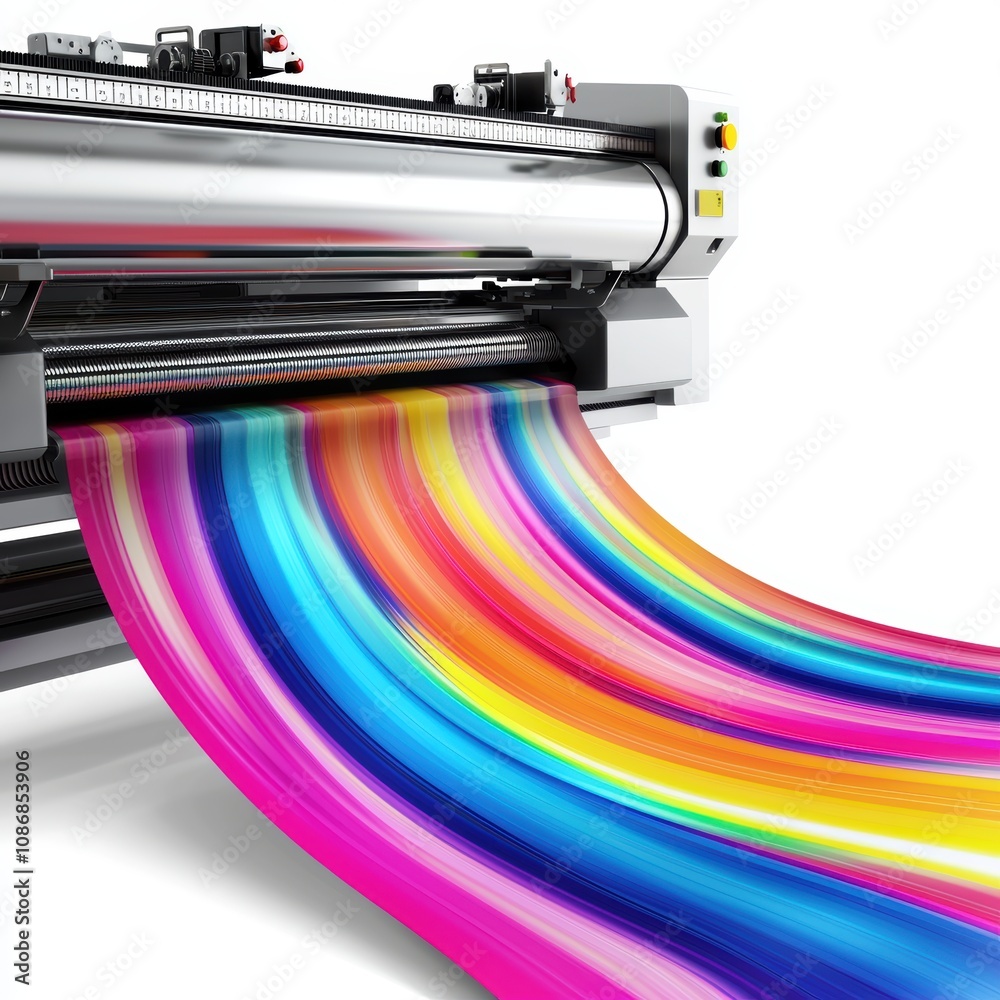 Printing machine emitting streams of vivid colors in spacious office ...