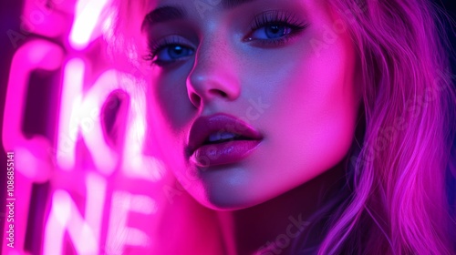 Neon Portrait of Woman in Vibrant Light