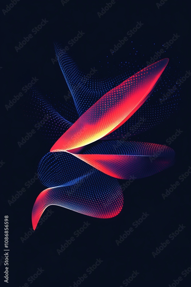 Fototapeta premium Abstract digital wave design with vibrant red and blue colors, showcasing fluid shapes and patterns against a dark background for artistic and modern purposes