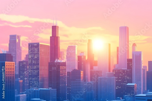 Wallpaper Mural Stunning Sunset Over a Modern City Skyline with Skyscrapers Reflecting Vibrant Colors of Dawn Light Creating a Beautiful Urban Landscape in Twilight Torontodigital.ca