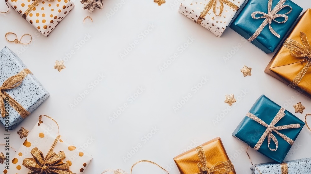 Fototapeta premium Festive Christmas and New Year Frame Mockup with Copy Space.Concept of festive season,celebration,gift-giving,Retail,e-commerce,greeting card companies,party planning,interior design,food and beverage