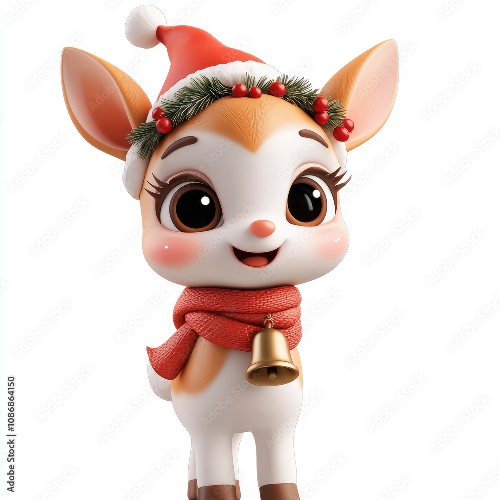 Adorable 3D Rendered Reindeer Calf in Santa Hat and Scarf for Christmas Adorable 3D Rendered Reindeer Calf in Santa Hat and Scarf for Christmas
