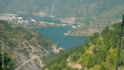 Chinyalisaur Town on Bhagirathi River with Mountain Views, Garhwal Himalayas, Uttarakhand, India photo