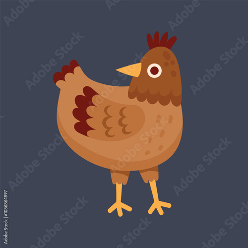 brown chicken in flat vector design.