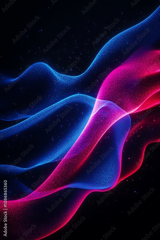 Abstract vibrant waves of blue and pink light flowing gracefully across a dark background, creating a sense of motion and depth in a captivating digital composition. Abstract vibrant waves of blue and pink light flowing gracefully across a dark background, creating a sense of motion and depth in a captivating digital composition.