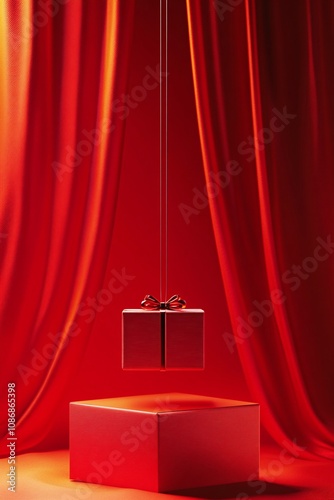 Christmas red curtain gift event promotion decoration scene
