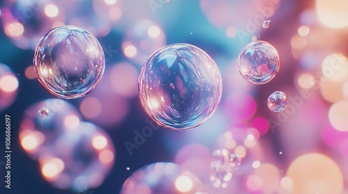 Floating bubbles cluster in the air