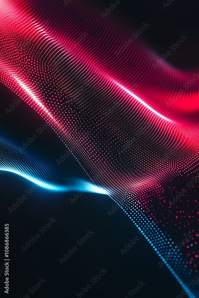 Abstract waves of light in vibrant red and blue tones creating a stunning visual effect on a dark background exemplifying modern digital art and technology. Abstract waves of light in vibrant red and blue tones creating a stunning visual effect on a dark background exemplifying modern digital art and technology.