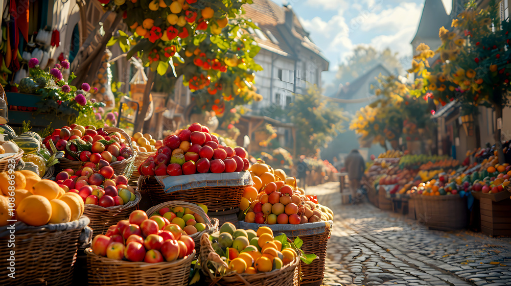 Vibrant Farmers Market with Fresh Produce Displayed Vibrant Farmers Market with Fresh Produce Displayed