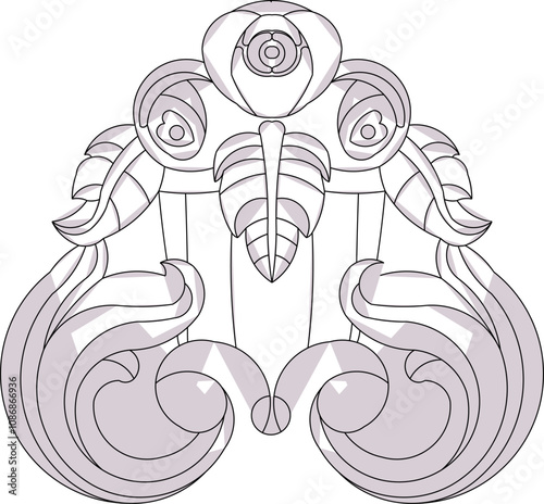 Vector sketch illustration of the silhouette of a classic ethnic vintage traditional floral ornament design for completeness of the image