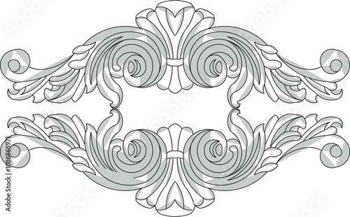 Vector sketch illustration of the silhouette of a classic ethnic vintage traditional floral ornament design for completeness of the image