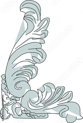 Vector sketch illustration of the silhouette of a classic ethnic vintage traditional floral ornament design for completeness of the image 