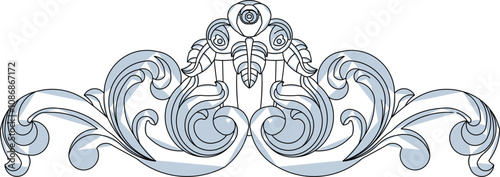 Vector sketch illustration of the silhouette of a classic ethnic vintage traditional floral ornament design for completeness of the image