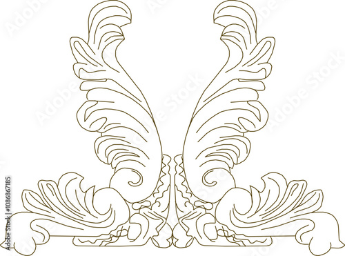 Vector sketch illustration of the silhouette of a classic ethnic vintage traditional floral ornament design for completeness of the image 