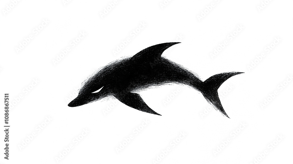 Fototapeta premium Minimalist Black and White Dolphin Logo on White Background, Dolphin logo, minimalist design, black and white, white background, marine logo