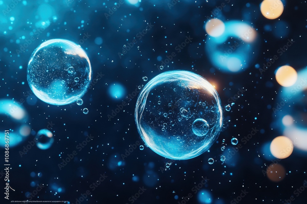Bubbles rising in a vibrant blue underwater environment with soft light reflections Bubbles rising in a vibrant blue underwater environment with soft light reflections