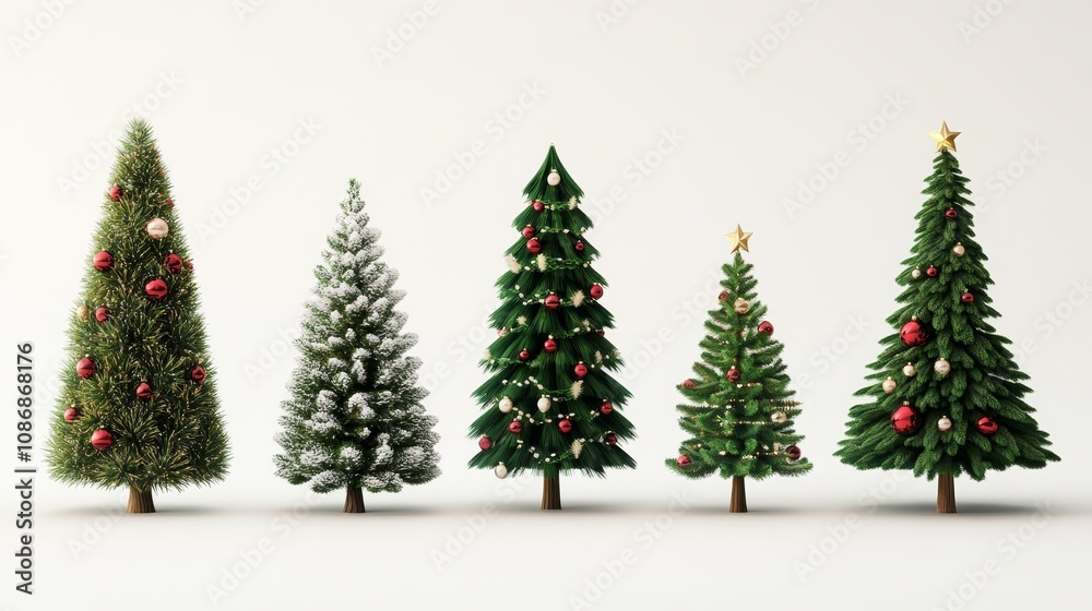 Festive Christmas Trees Isolated on a Pure White Background.Concept of Christmas, holiday season, winter, festivity, tradition, and joy,Christmas decorations, retail, e-commerce, greeting cards, and h Festive Christmas Trees Isolated on a Pure White Background.Concept of Christmas, holiday season, winter, festivity, tradition, and joy,Christmas decorations, retail, e-commerce, greeting cards, and h