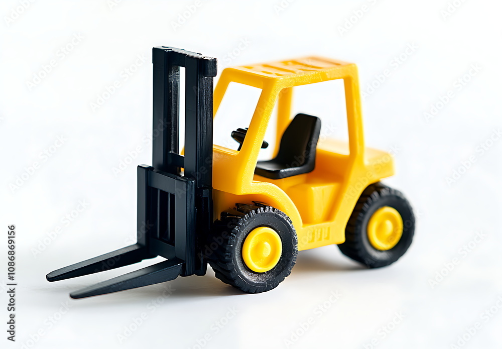 A yellow toy forklift side view A yellow toy forklift side view