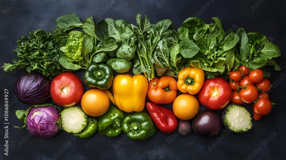 Colorful array of fresh vegetables, showcasing a vibrant palette of greens and reds. Colorful array of fresh vegetables, showcasing a vibrant palette of greens and reds.