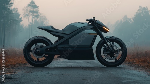 Sleek motorcycle with dragon tail design for powerful, fast, and precise ad. photo