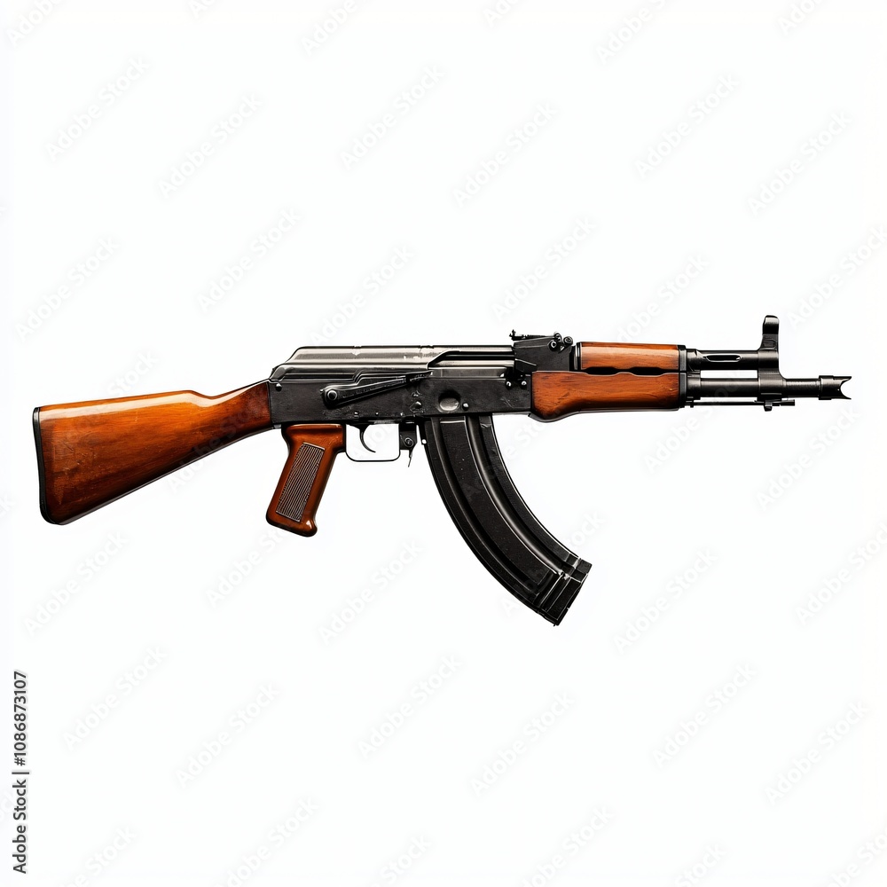 AK Assault Rifle Military Weapon Wood Stock Magazine AK Assault Rifle Military Weapon Wood Stock Magazine