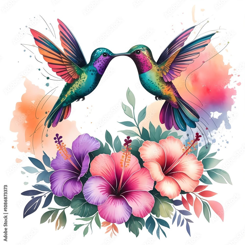 Stunning illustration featuring two elegant hummingbirds with intricate wings Stunning illustration featuring two elegant hummingbirds with intricate wings