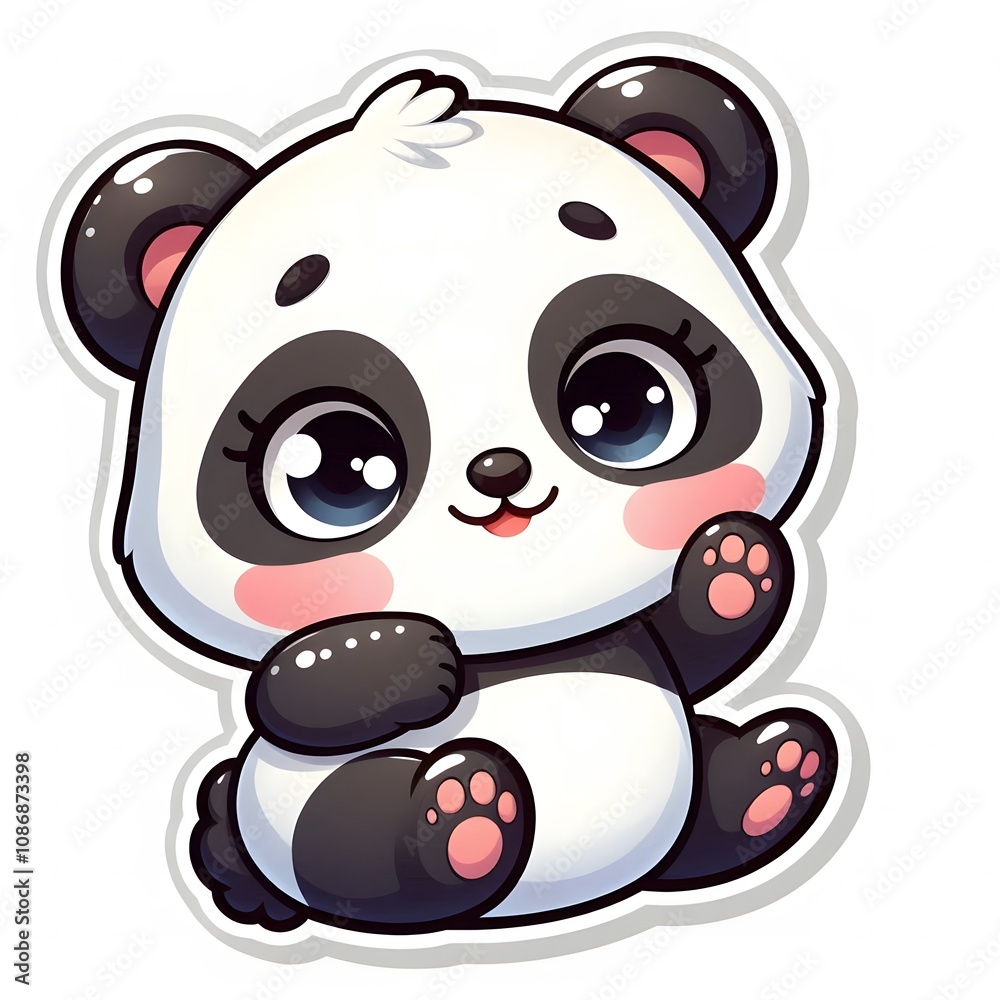 Fototapeta premium AI Generate of Sticker Panda or Giant Panda in cartoon style with a happy expression, isolated in white background