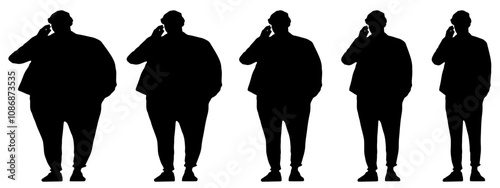 Conceptual fat overweight obese man vs slim fit healthy body after weight loss or diet, white background banner. A  fitness, nutrition or obesity, health care shape illustration vector as silhouettes