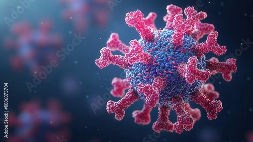 3D Virus Disease: 283- Microscopic view of RSV particle, protein spikes highlighted, 3D illustration photo