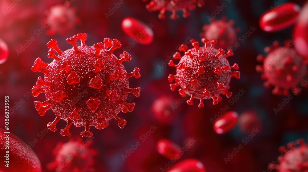 3D Virus Disease: 31- HIV virus attacking T-cells, immune system breakdown, illustration 3D Virus Disease: 31- HIV virus attacking T-cells, immune system breakdown, illustration