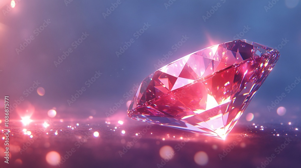 Sparkling Pink Diamond Gemstone on Purple Background