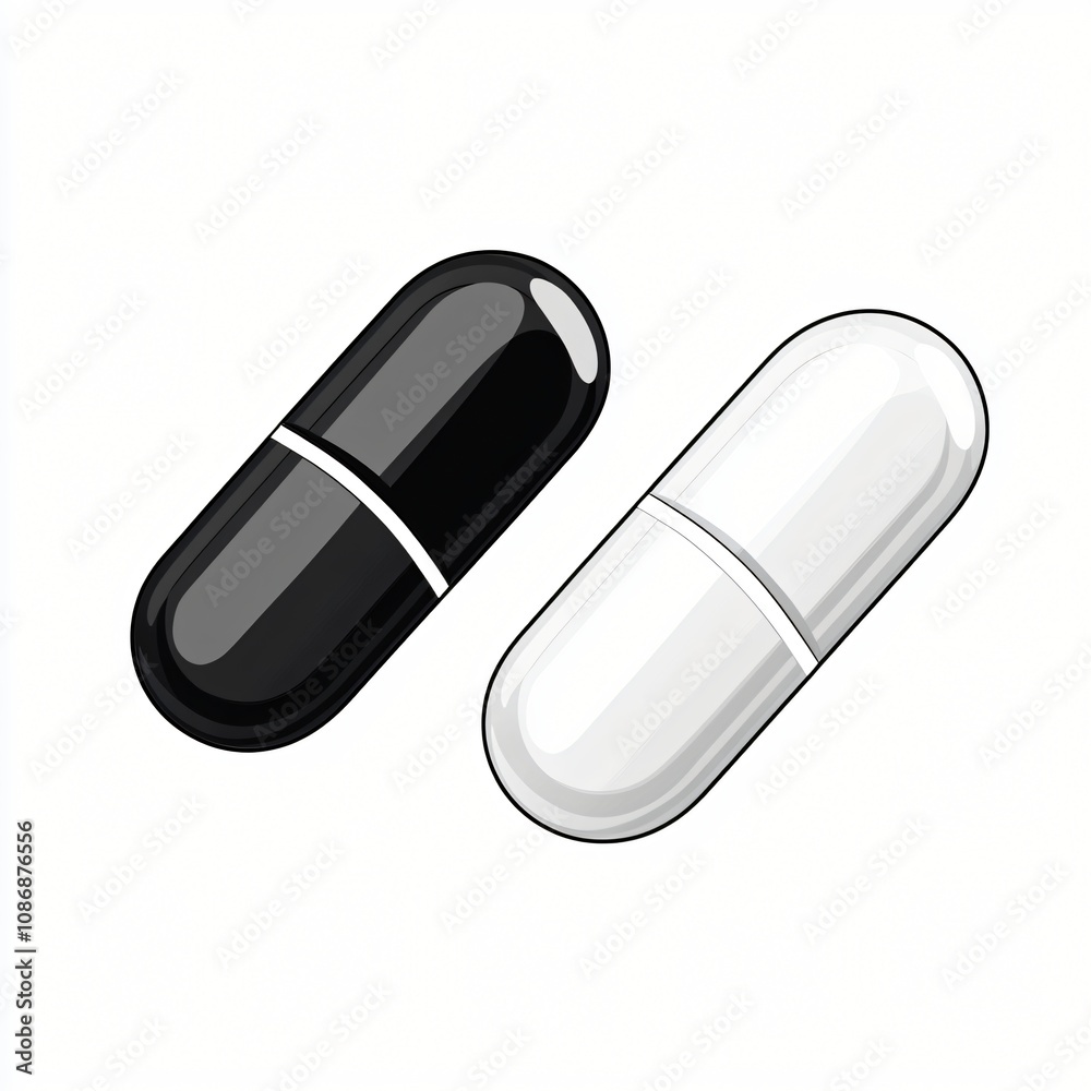Black and White Pills Medicine Capsules Pharmacy Icon Black and White Pills Medicine Capsules Pharmacy Icon