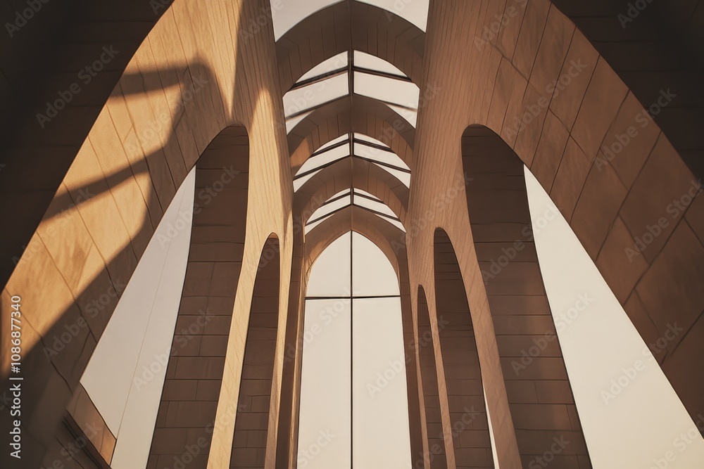 Fototapeta premium Majestic Modern Arched Structure with Sunlit Architectural Design