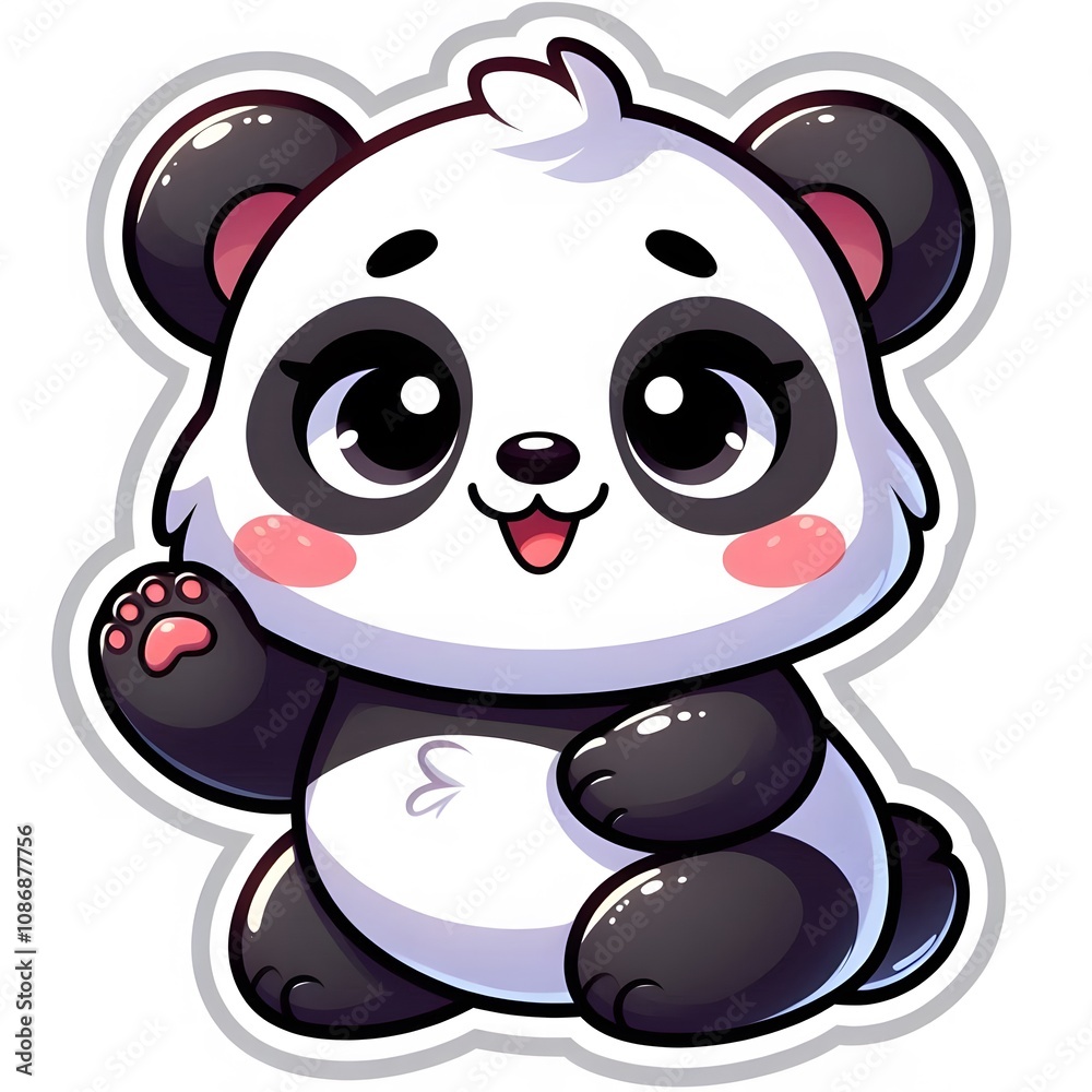 Fototapeta premium AI Generate of Sticker Panda or Giant Panda in cartoon style with a happy expression, isolated in white background