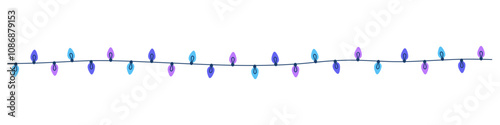 Hand drawn illustration of long holiday garland for creating festive designs. Decorative border